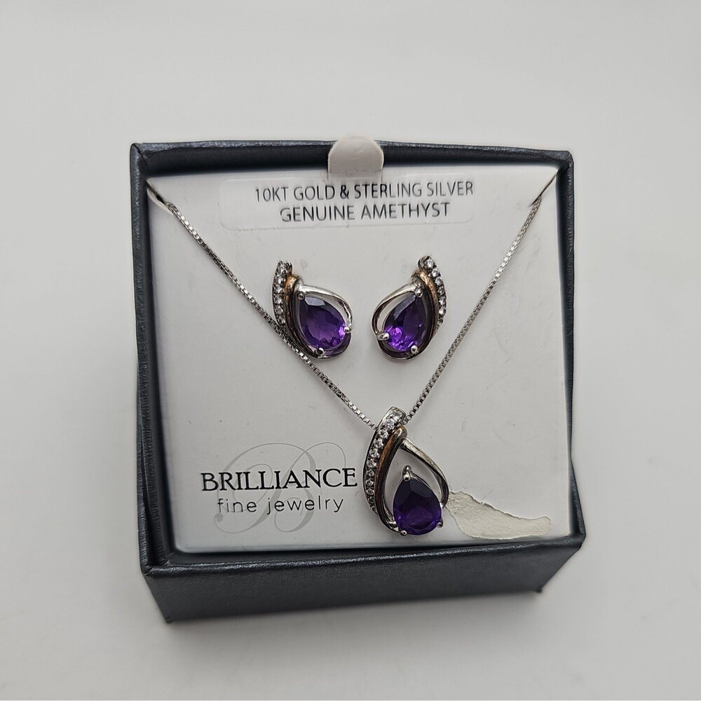 Brilliance Fine Jewelry 10kt Gold & Sterling Silver Necklace SET-Gen Amethyst